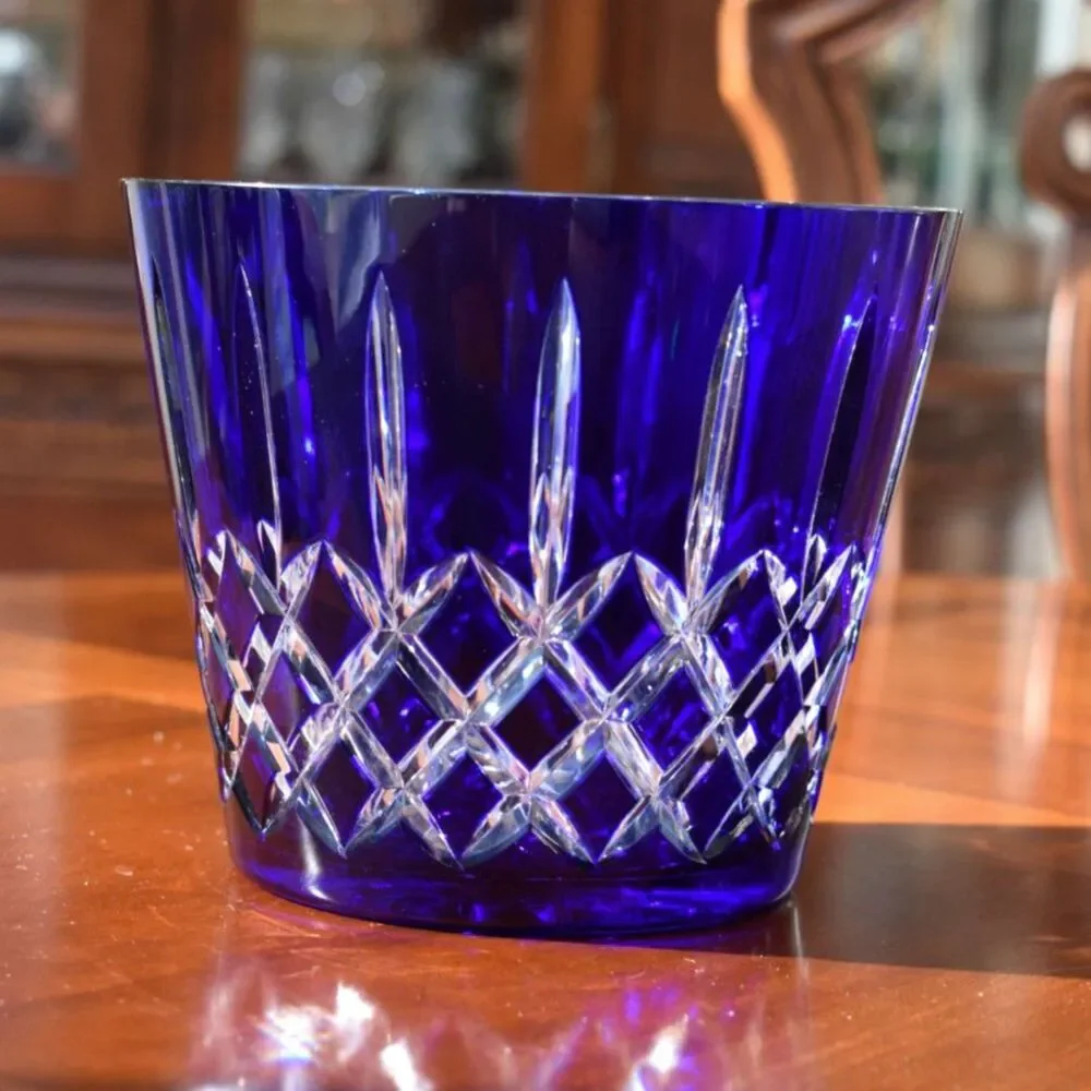 Vintage Set of AJKA Colored Crystal Old Fashioned Glasses with Ice Bucket